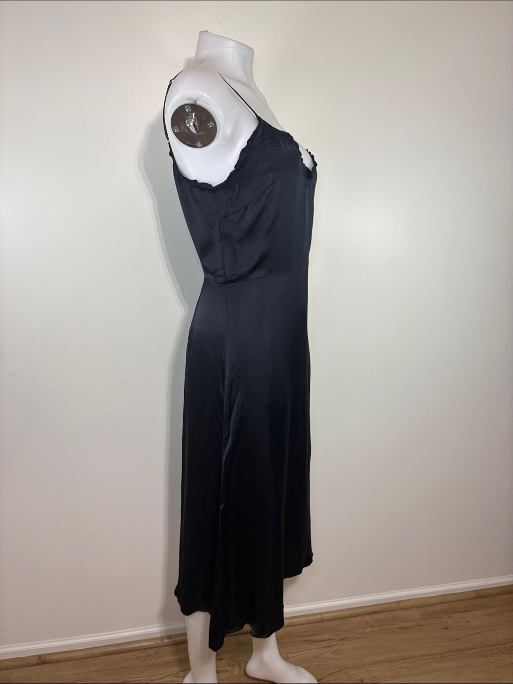 Wilfred Sonnet Slip Dress Black Satin Lace Trim Midi Dress Size 4 | Aritzia - Picture 5 of 12